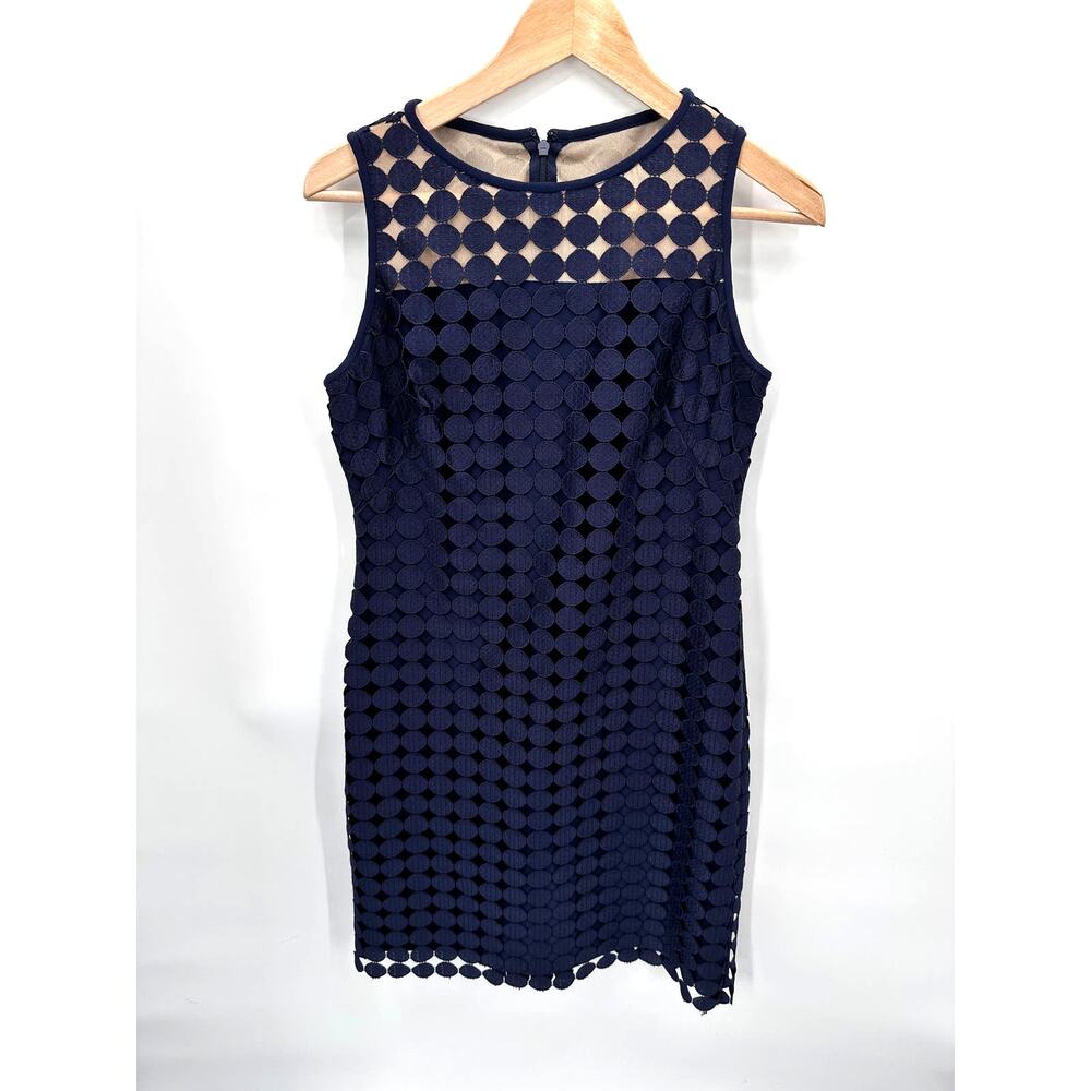 LAUREN RALPH LAUREN Melia Circle Overlay Navy Sheath Shift Dress // 6